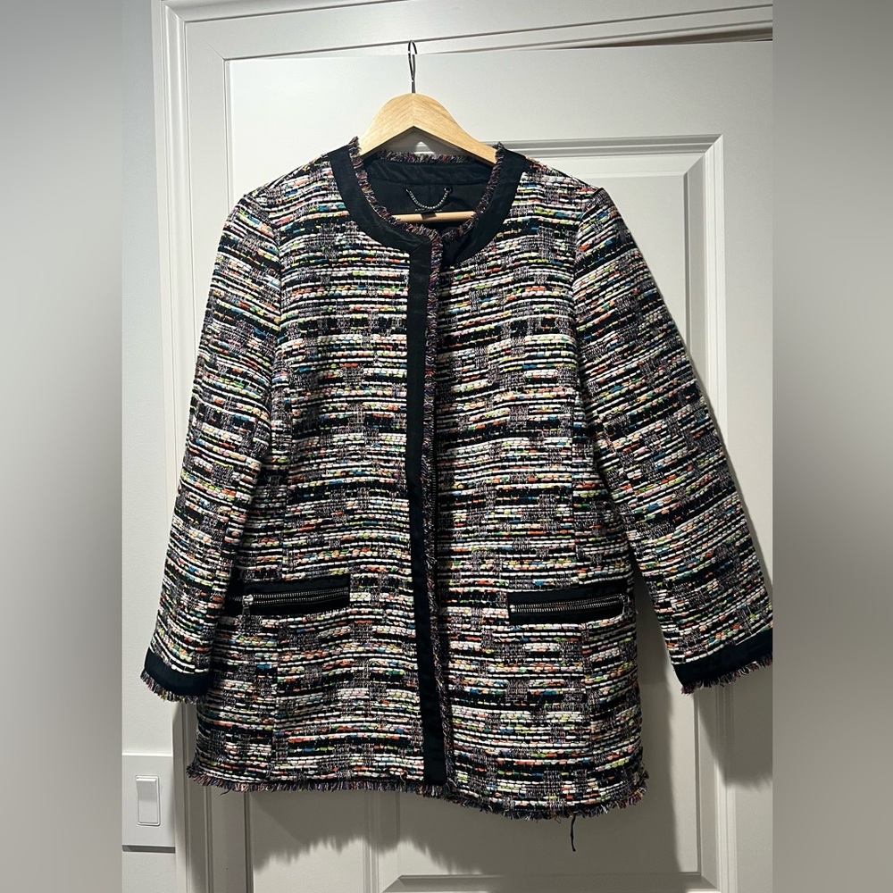 ANN TAYLOR  tweed CHANEL BLAZER sz large EUC